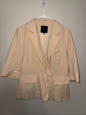 Mina Self Women's Cream Short-Sleeve Linen-Blend Blazer - Large